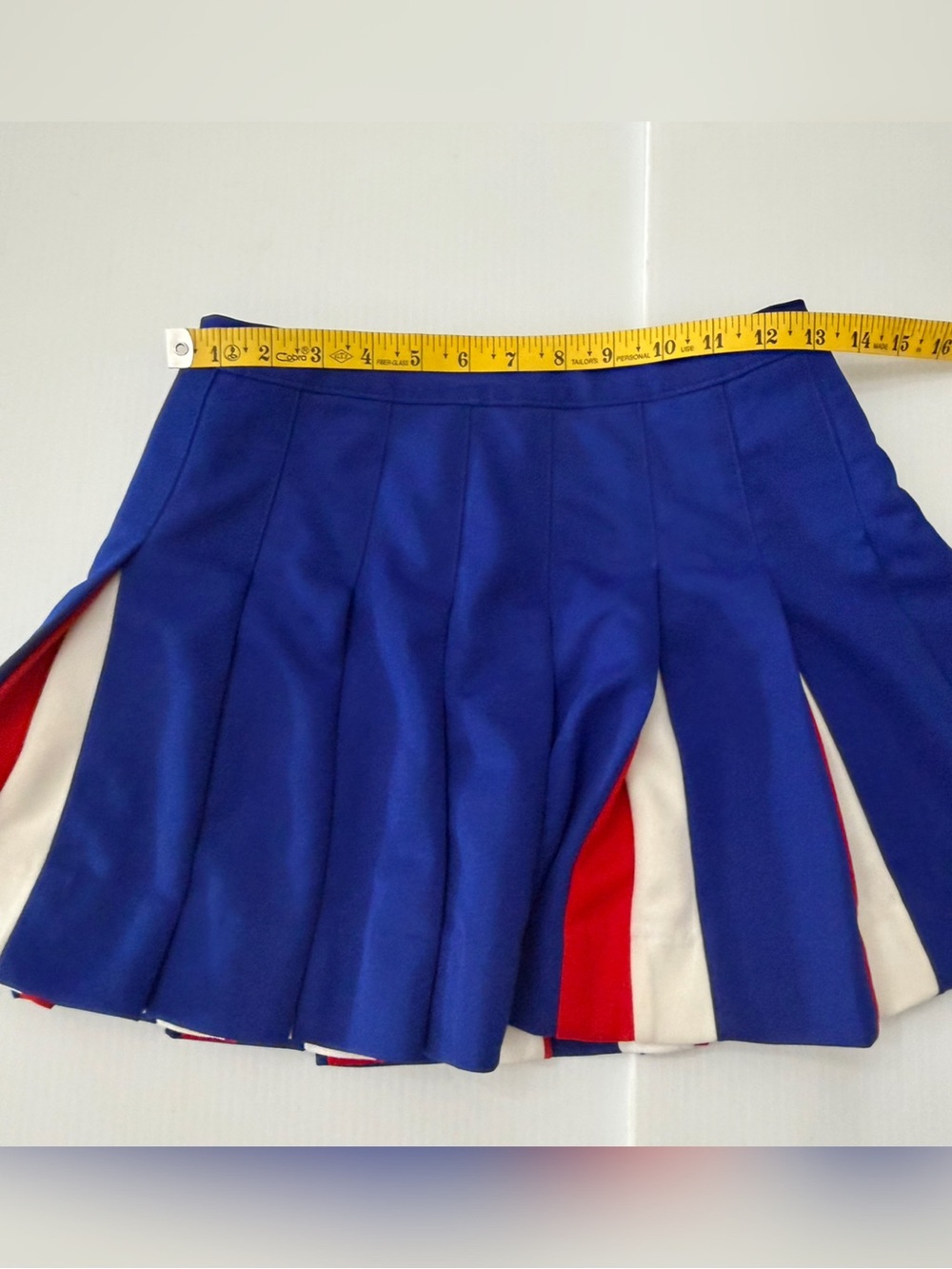 Dehen Knitting Co Vintage Blue Pleated Cheerleader Mini Skirt with Red & White - Picture 7 of 9